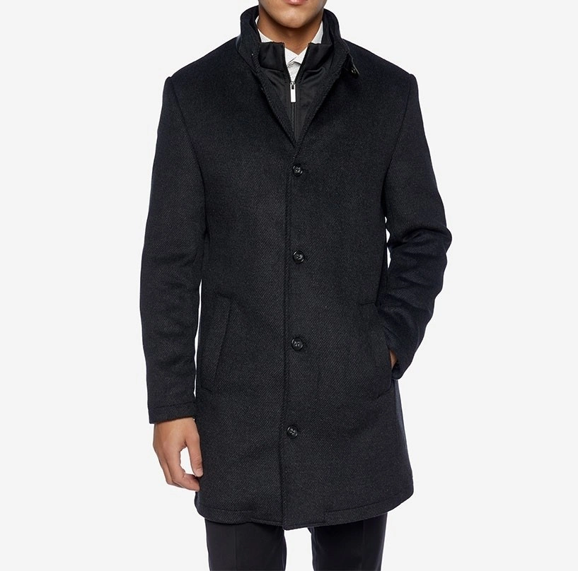 Mens Winter Wool Blend Overcoat Trench Coat Funnel Neck Coat