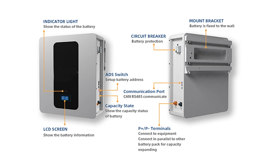 Wall Mounted Energy Storage 5kwh 100ah LiFePO4 Battery for Home Power