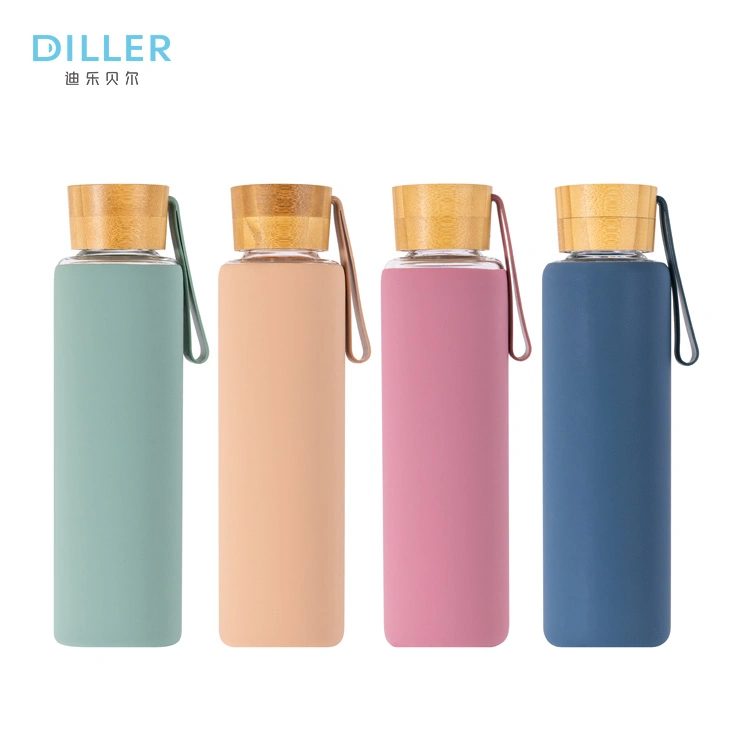 OEM ODM Bamboo Lid Glass Water Bottle with Silicone Sleeve