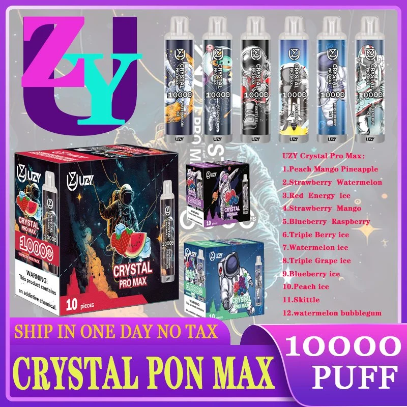 Uzy Crystal PRO Max Puff 10000 cigarrillos desechables E 16ml Cartucho con 650mAh batería recargable RGB Luz Glowing lápiz VAPE 12 sabores
