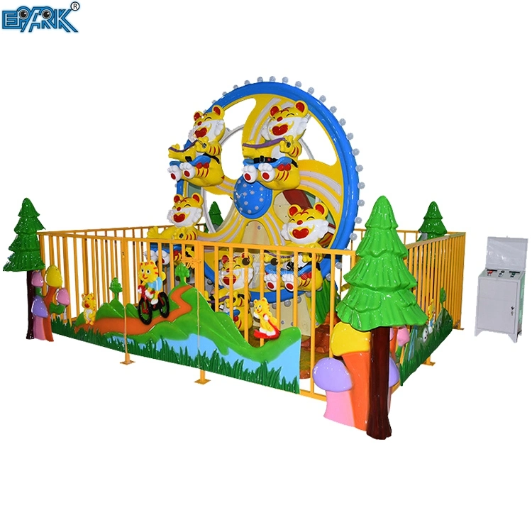 Tigres felices con el parque de atracciones Fence Rides Kids Small Rueda de Fris Tiger Rides