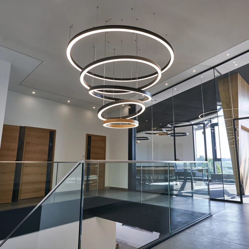 Black/White Aluminum Profile Round Circular LED Pendant Linear Light for Indoor