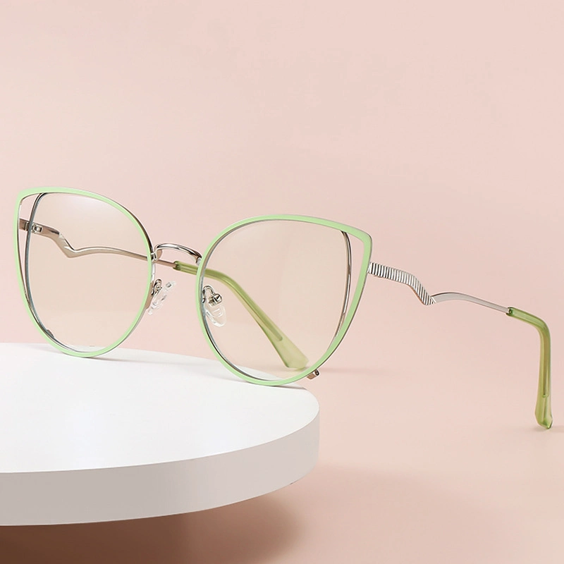 2023 in Stock New Design OEM Custom Logo Popular Cat Eye Metal Frame Optical Eyeglasses Anti Blue Light Glasses