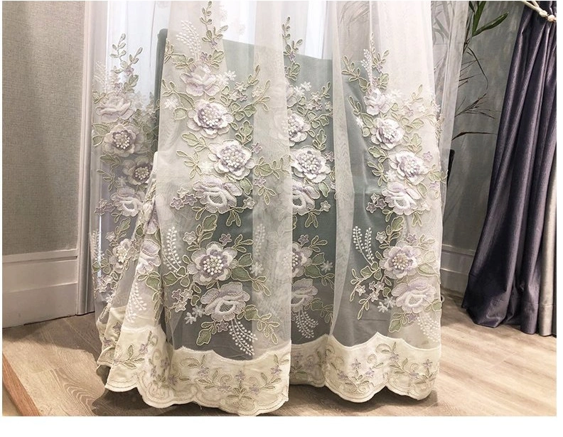 Neue European-Style Vorhänge für Wohnzimmer Esszimmer Schlafzimmer frisch und Elegante, Samtrote, Bestickte Tulle Net Burst-Bildschirme