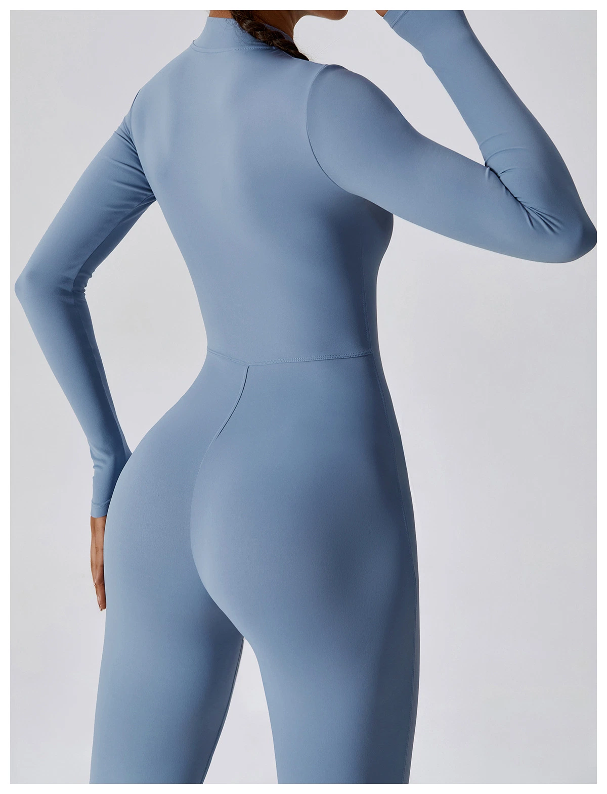 Factory Wholesale/Supplier Long Sleeve Zip up Full Length Romper Playsuit Bodycon Unitard One Piece Yoga Workout Fitness Jumpsuit