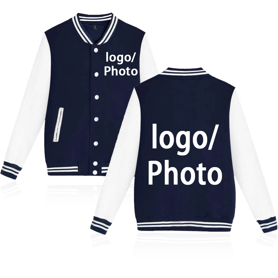 Chaqueta de béisbol estilo clásico de invierno en blanco, sin estampados, con logotipo bordado y etiqueta personalizada. Chaqueta bomber de béisbol para hombres