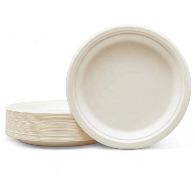 Eco-Friendly 9inch Sugarcane Bagasse Pulp Party Dinner Oil-Proof Food Cake Compostable 3 Compartments Biodegradable Packaging Disposable Paper Plate