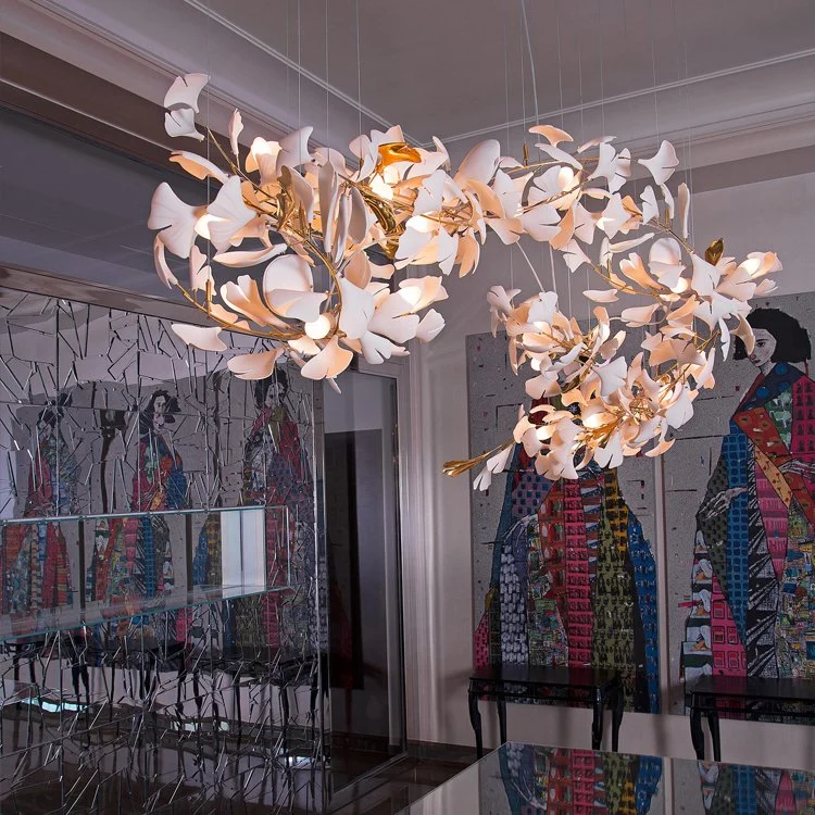 غرفة المعيشة ثريا LED فاخرة حديثة من السيراميك جينكجو ليف بيندانت المصباح