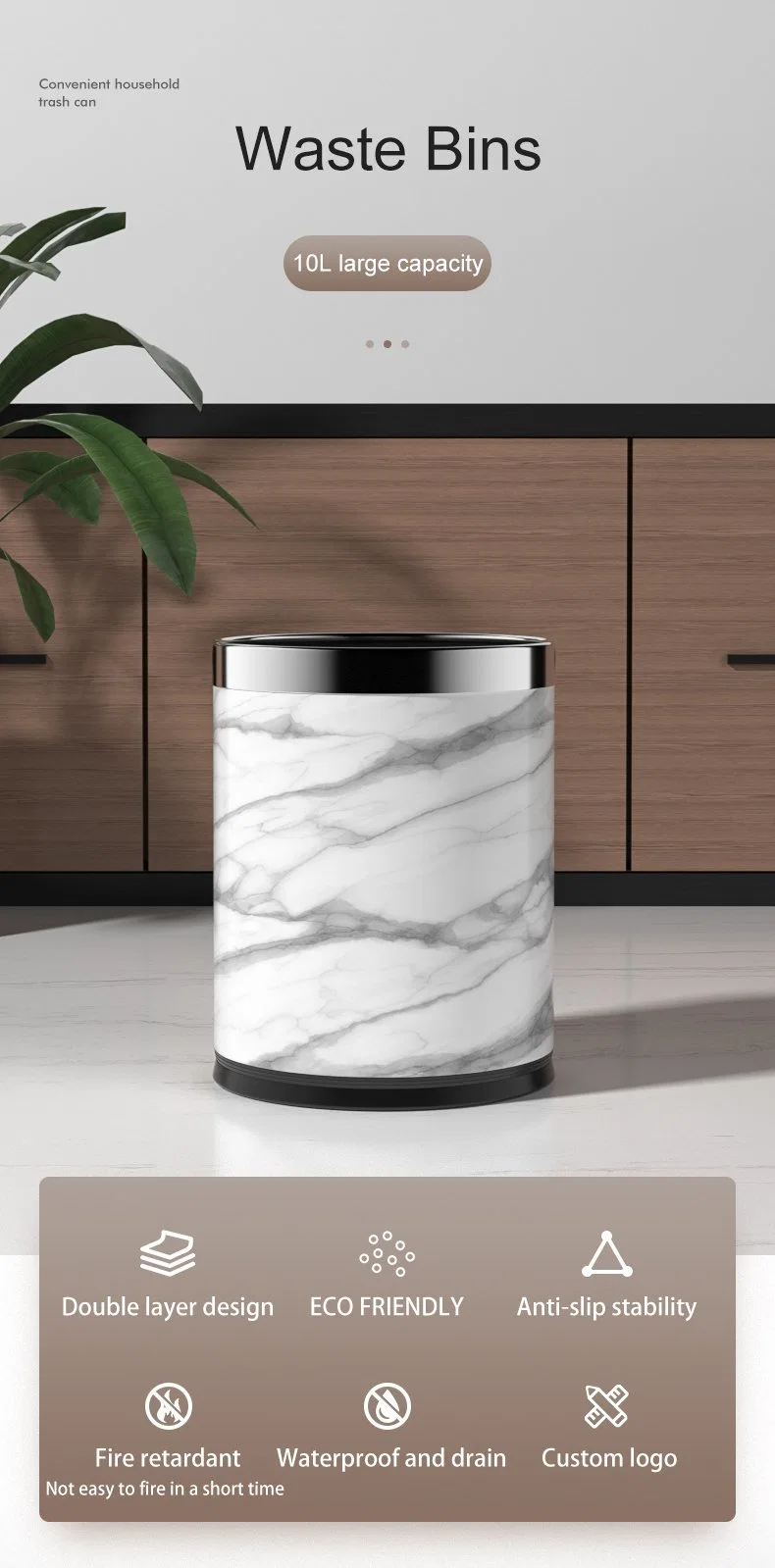 High quality/High cost performance Guest Room Plastic Dustbin with Favourable Price 10L