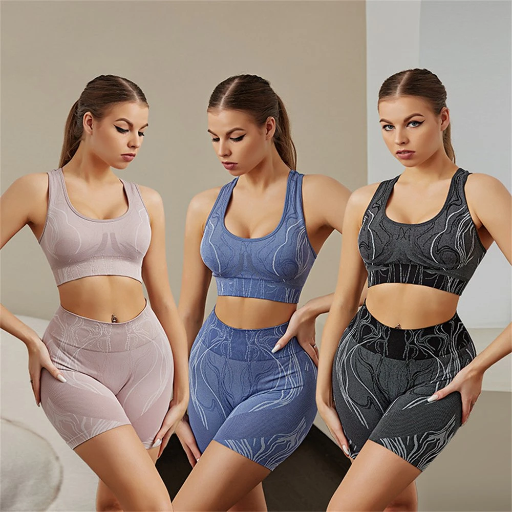 2PCS Women Sports Yoga Suit Sexy Bra Seamless Shorts Workout Running Clothing Gym Wear