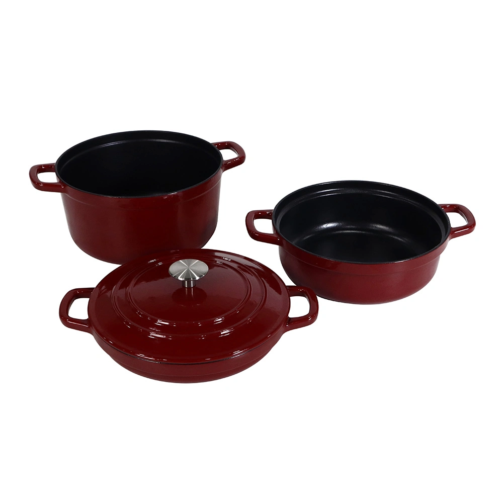 4-in-1 Cast Iron Stackable Dutch Oven Set Enameled Cookware Set