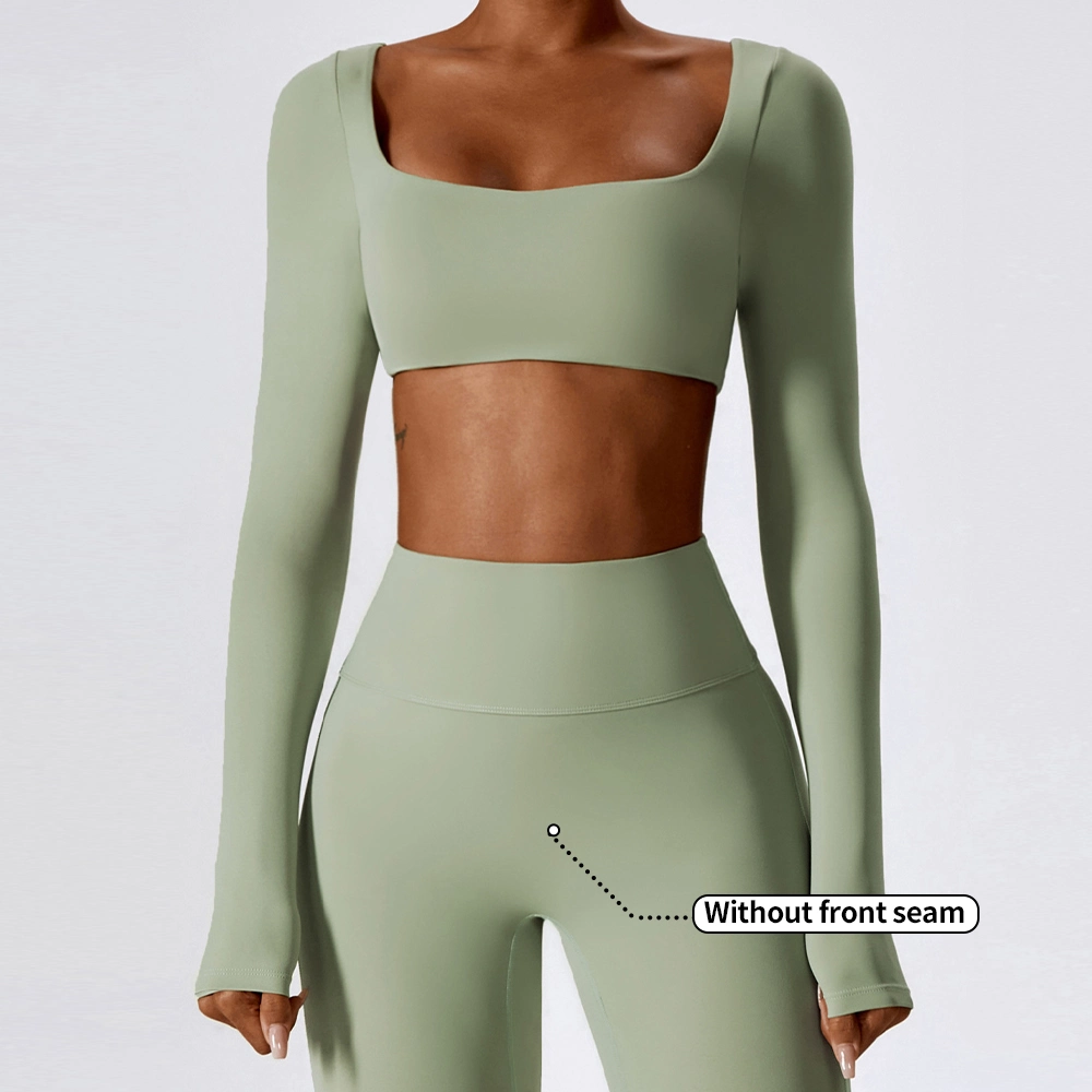 Custom Long Sleeve Yoga Top Women Workout Square Neck Sports Bra Active Gym Clothings Crop Top Long Sleeve Yoga Top Wear