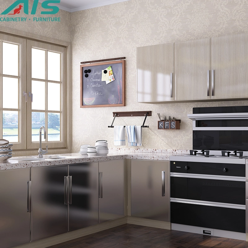 AIS European Morden Simple Classic Furniture Set Modular Grey Lacquerl Shape Cabinets Kitchen for Small Apartment