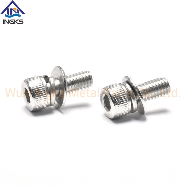 Assembled Hex Socket Knurled Cheese Head Screws with Flat Washer and Spring Washer Screw Set