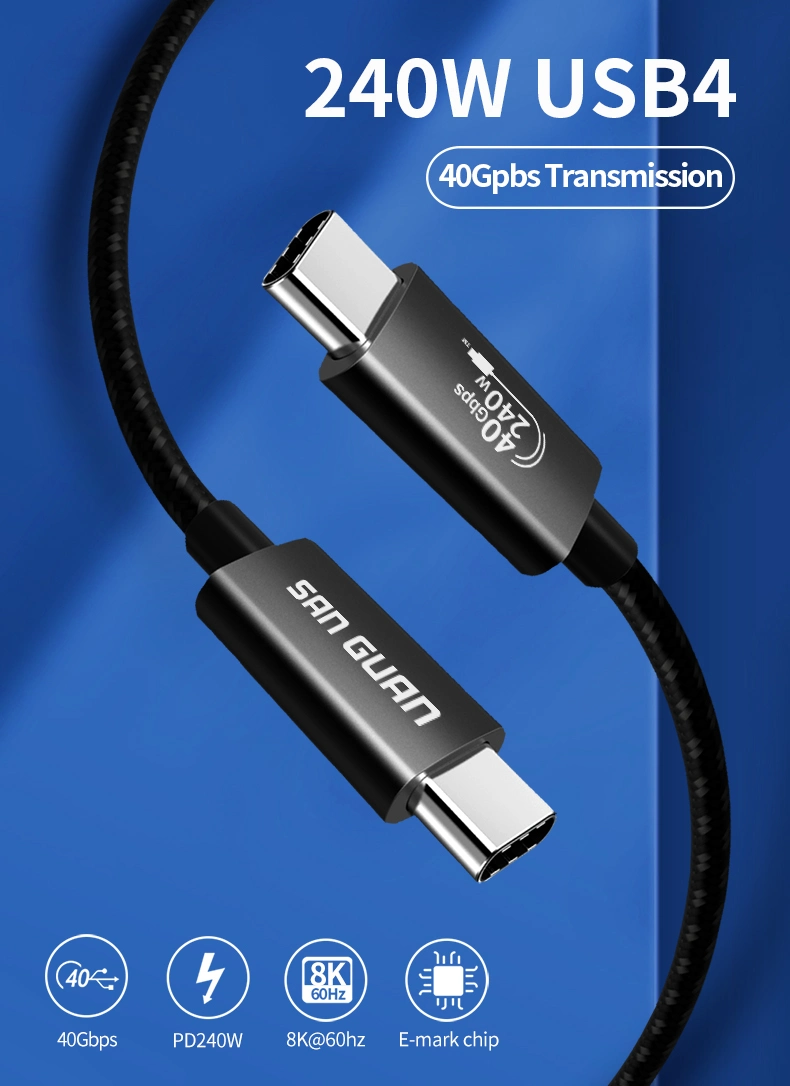 USB4 Kabel 240W Schnellladekabel 40Gbps USB C auf USB-Datenkabel Typ C Pd, Videoausgang kompatibel mit Thunderbolt 3 Kabel