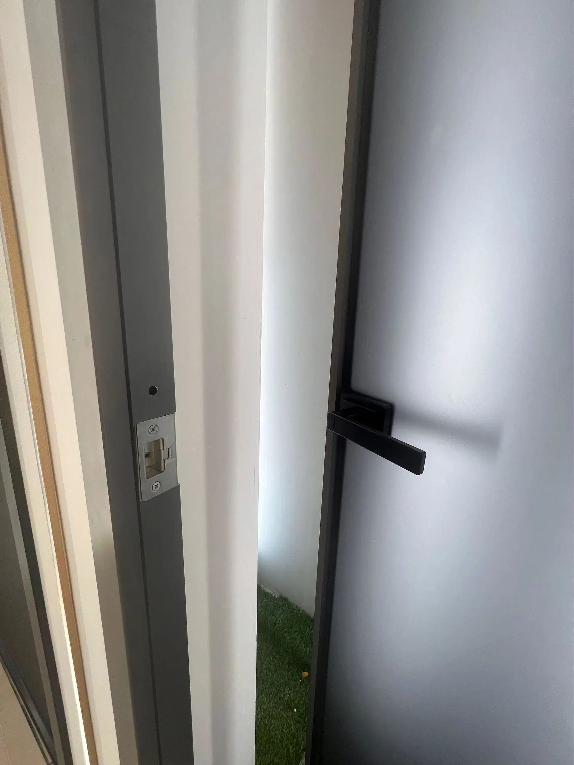 Aluminium Door Window Frame Aluminum Swing Door Slim Narrow Frame Frosted Glass Door Bathroom