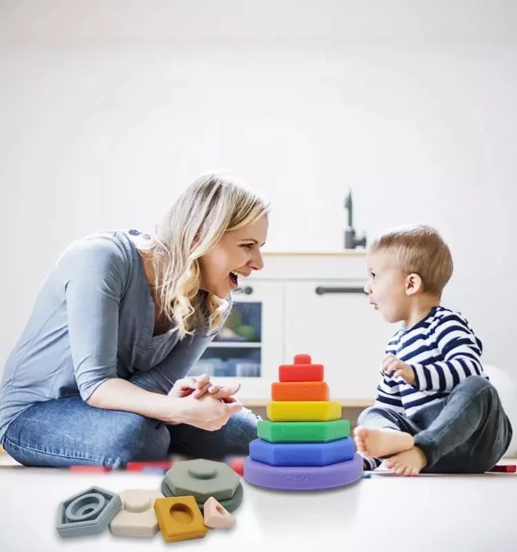 Silicone Food Grade BPA Free Rainbow Baby Stacking Toys