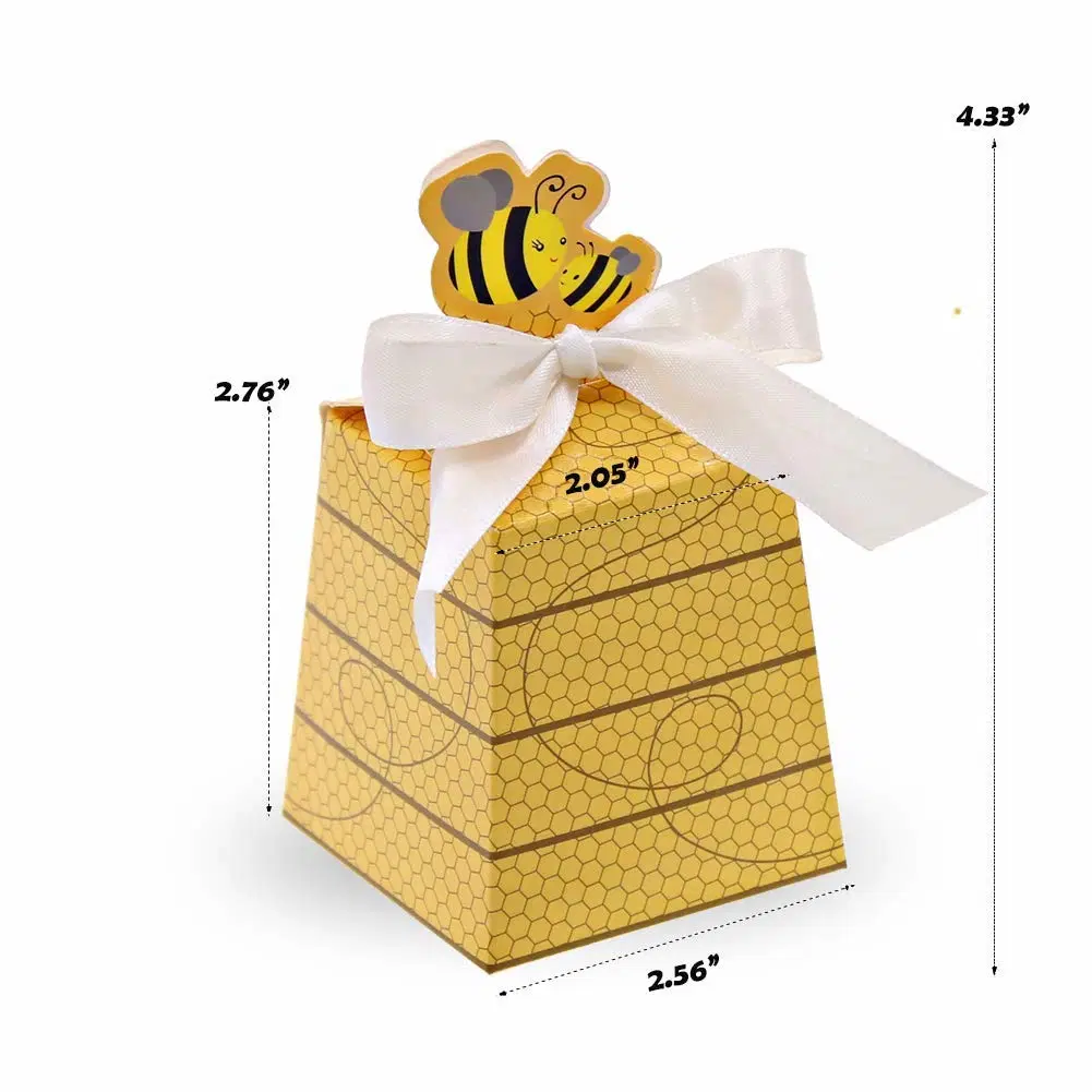 Cartoon Bee Yellow Hexagon Chocolate Sweet Candy Packaging Box for Baby Shower Party Decoration Kids Birthday Gift Boxes