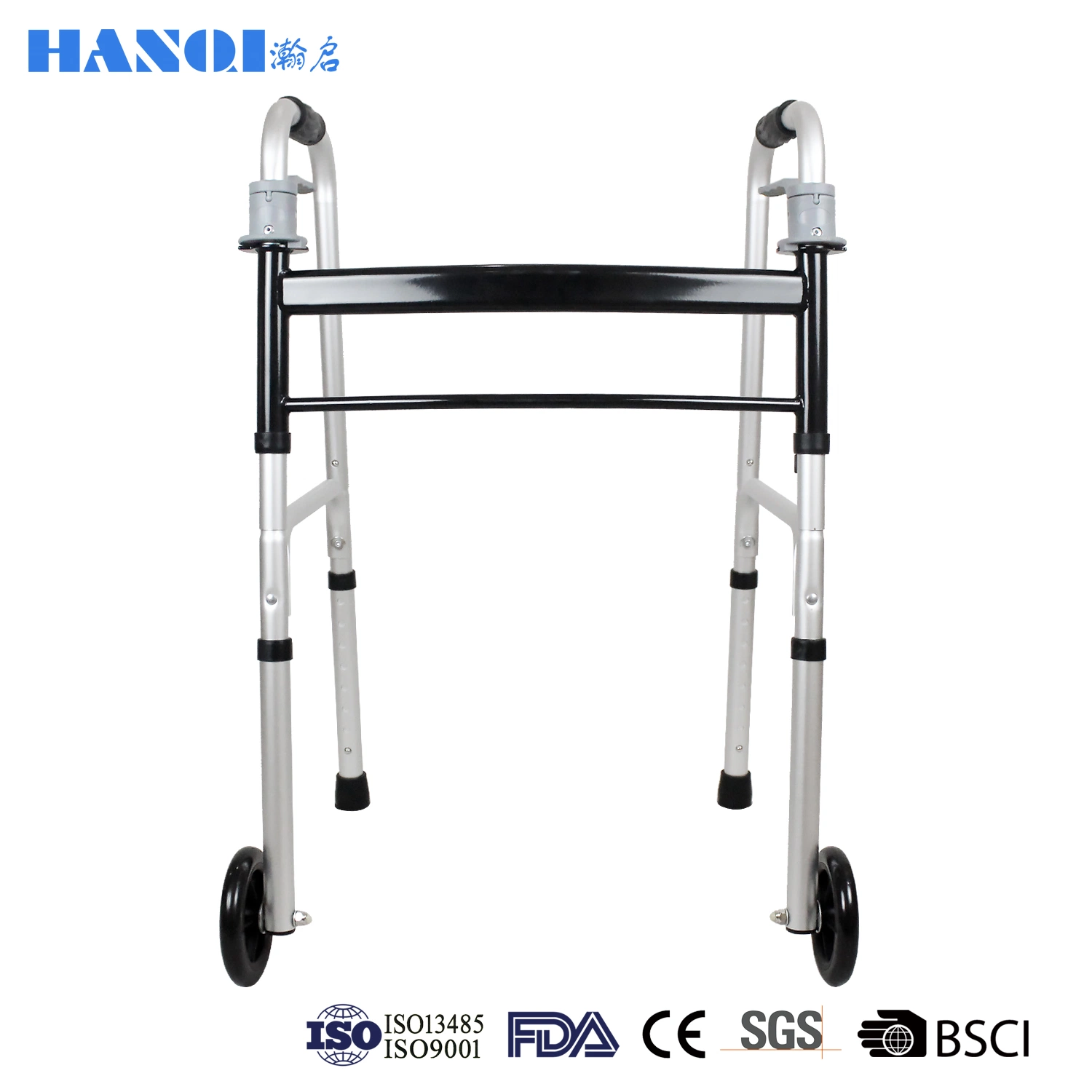 3 en 1 Plegado de Walker con 5&amp;rdquor; las ruedas delanteras ancho ajustable estándar compacto Walker soportar hasta 350lbs 2 ruedas andador para personas mayores adultos