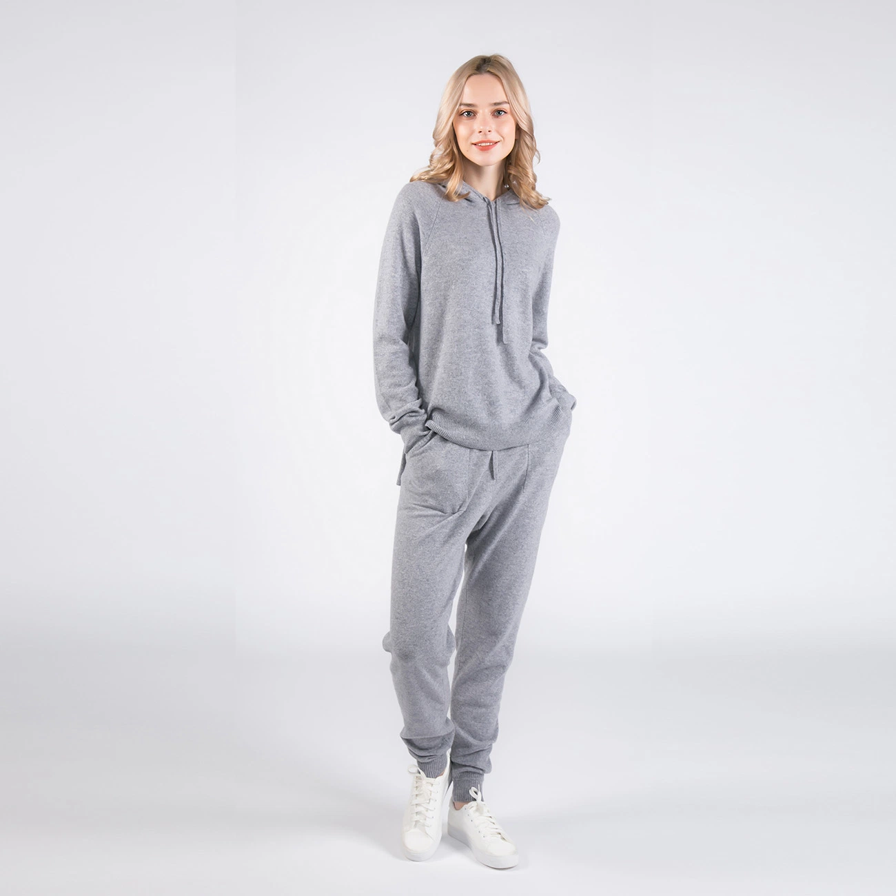 Calças de jogging de lazer Luxe Cashmere, para mulher ′, com hoodie e Cashmere Camisola