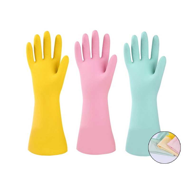 China Factory Wholesale Custom Color Flock Lined Latex Household Rubber Proteccion Gloves for Daily Labor Housework