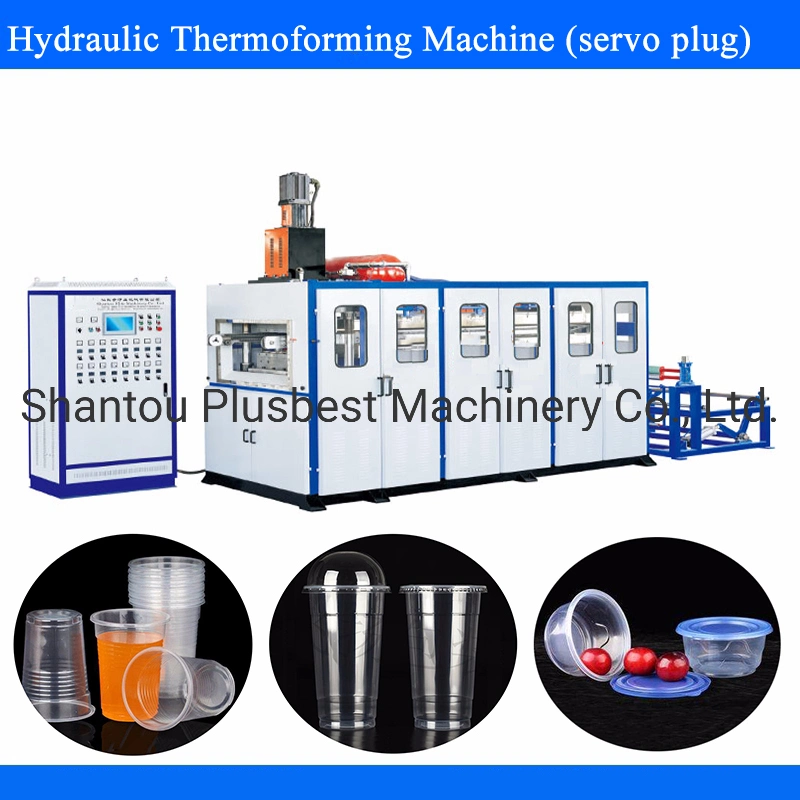 Copa de plástico de fabricación de la máquina de taza termoformadora máquina de formación con Robert Stacking