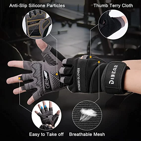 Dibear Half Finger Bicycle Gloves with Padded Protection Breathable Anti-Slip for Mountain Gloves Unisex Women Bike Cycling Gloves for Men