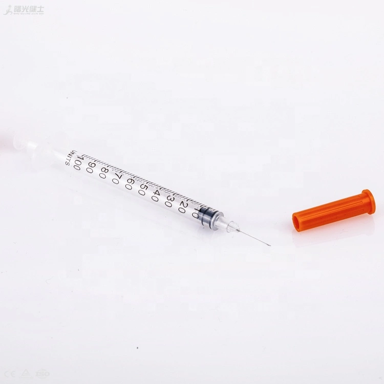 Orange Cap 0.3ml 0.5ml 1ml Insulin Syringe with Needle Disposable Medical Insulin Syringe