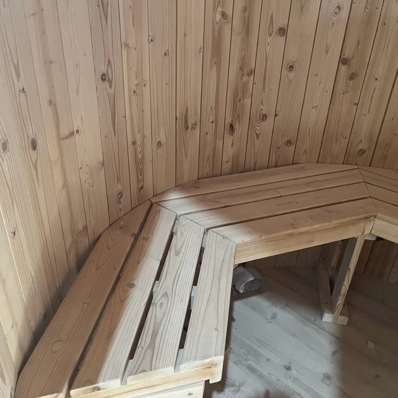 Semi-Finished Product and Installation One Single Round Pine Sauna Room