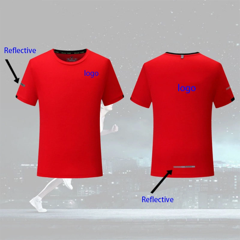 Wholesale/Supplier High quality/High cost performance  Outdoor Sports Fast Dry Round Neck Short-Sleeved T-Shirt Custom Fitness Running Reflective Clothes Printed Logo 7111