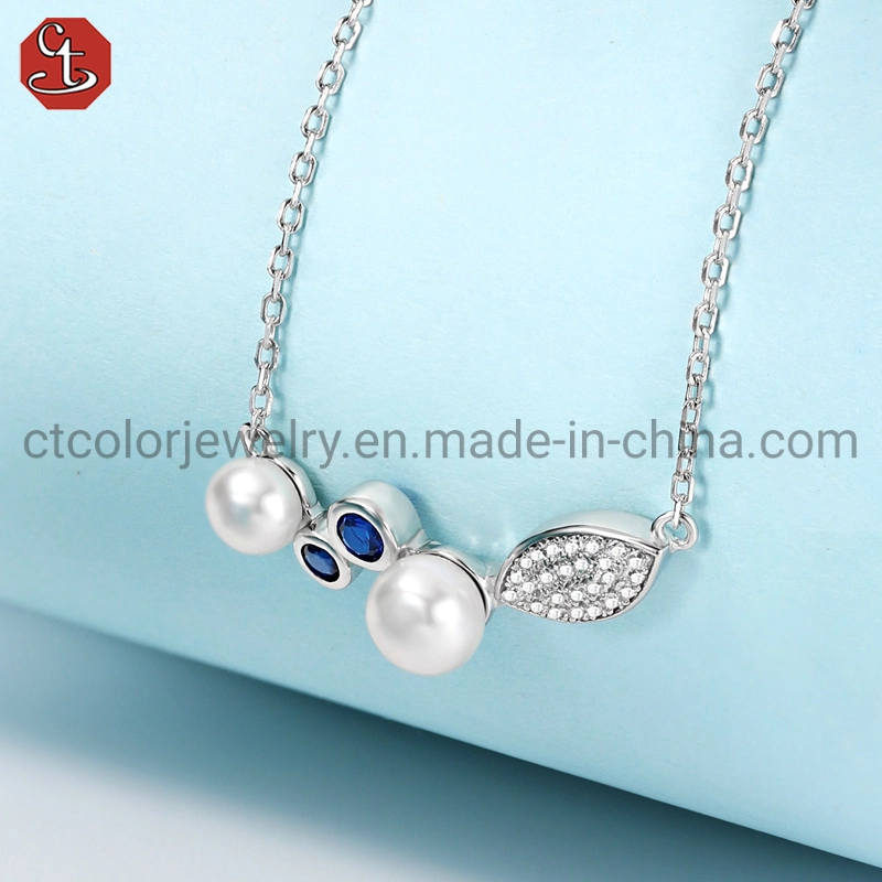 925 sterling silver Shell  Pearl Blue sapphire Jewelry Set for women