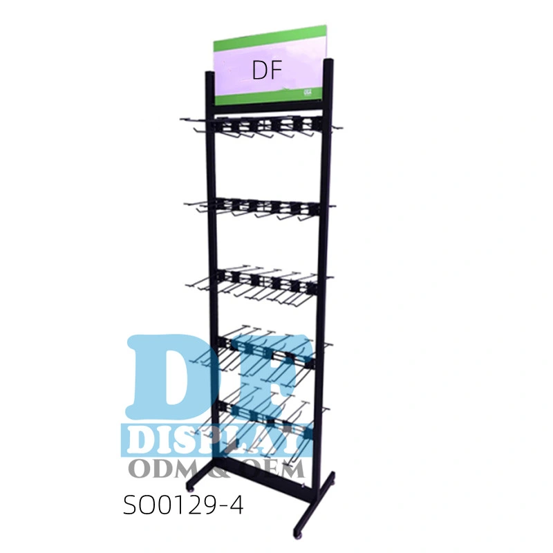 Wire Display Rack Metal Iron Frame with Hook with 4 Wheels Rotating Display Rack Spinner Stand for Shop Store Supermarket