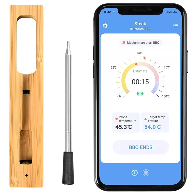 Inalámbrico en acero inoxidable Digital termómetro de carne de la sonda de barbacoa con dos sensores