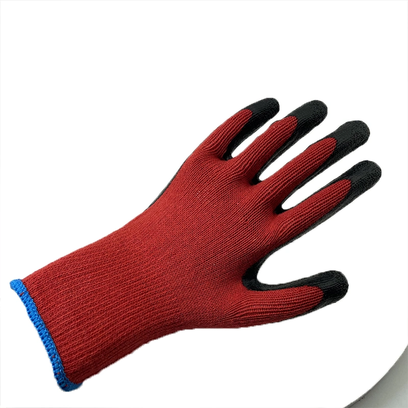 Nmsafety Red Poly Cotton Palm Coated Crinkle Latex Peru Safety Seguridad Glove