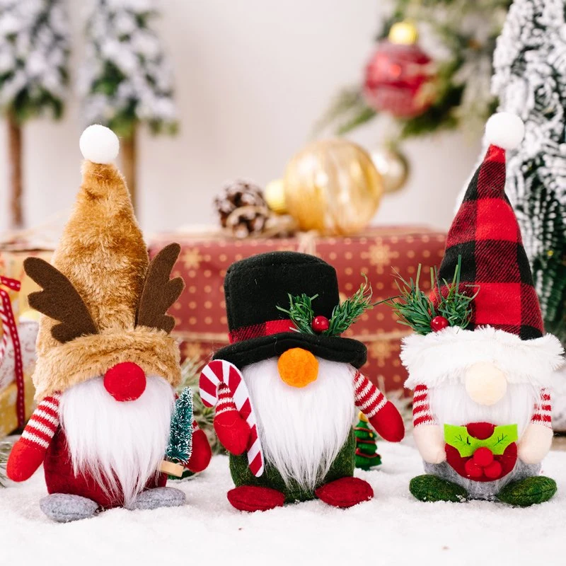 Christmas Decorations Knitted Non-Woven Standing Faceless Doll Creative Green Santa Claus Ornaments