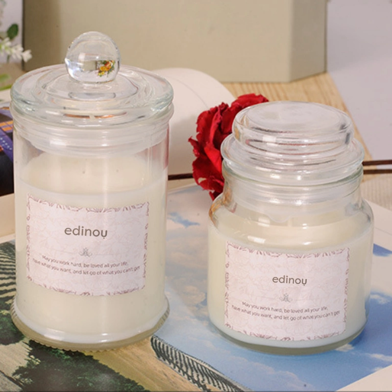 Clear Candle Holder Scented Soy Wax Candle Gift Set with Glass Lid