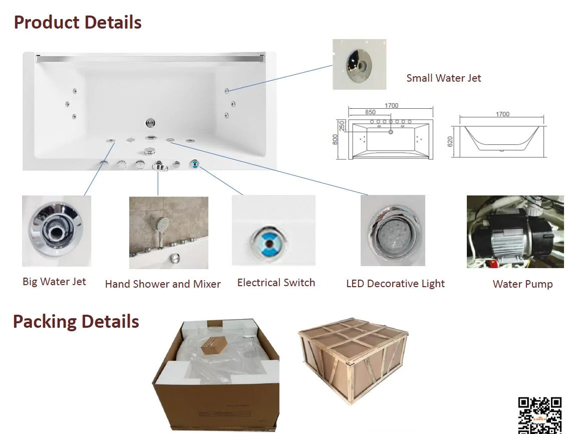 Masaje de acrílico bañera con vidrio templado (K1304)