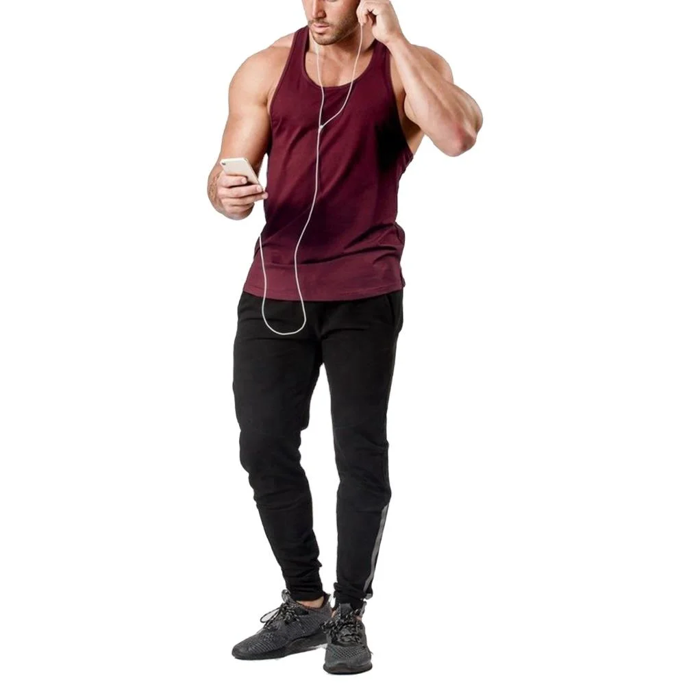 Vente en gros logo personnalisé Imprimer Fitness Sport Sporty Sports Stringer Man Hauts sans manches à séchage rapide 100 % coton – Débardeur pour Homme