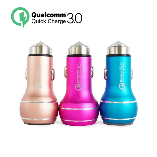 Car Safety Hammer Cigarette Charger QC3.0 Dual USB Car Charger