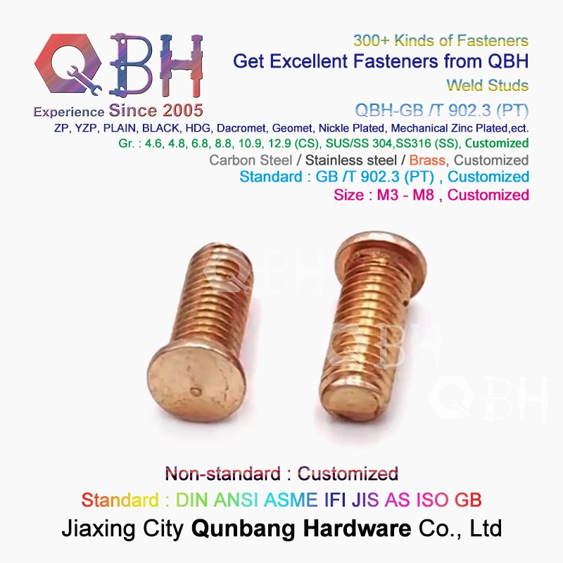 External Full Threaded Copper Brass Plated Spot Welding Sheet Metal CD Weld Studs