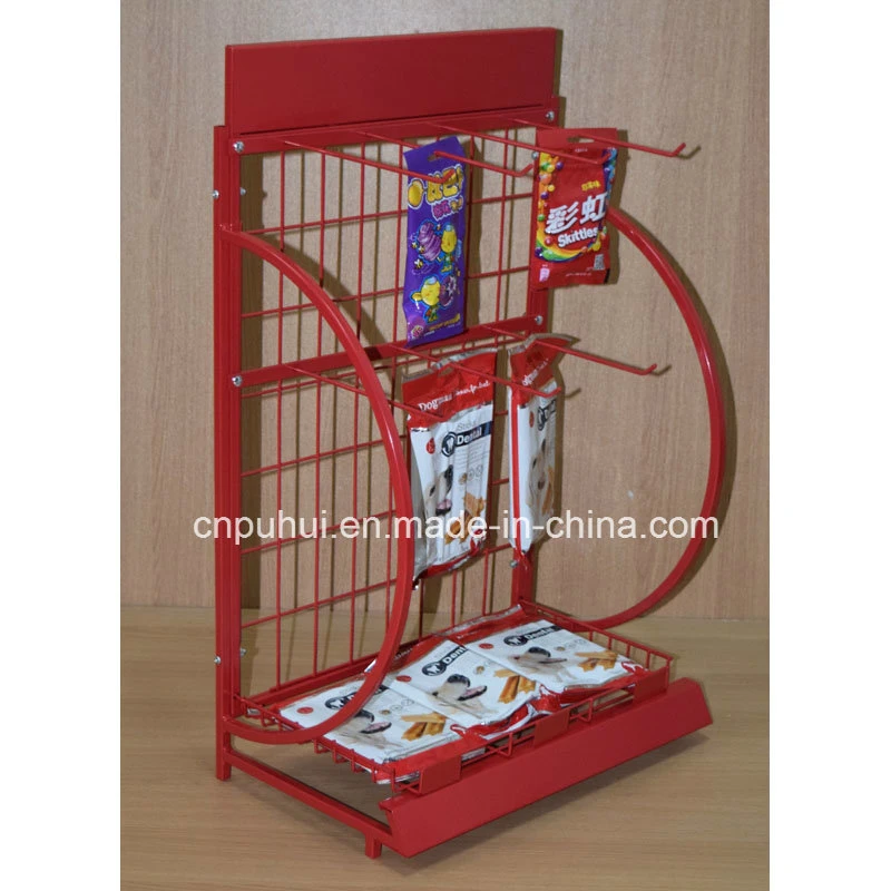 2 Tier Cashier Desk Candy Sweet Packages Iron Steel Wire Display Stand (PHY1044F)