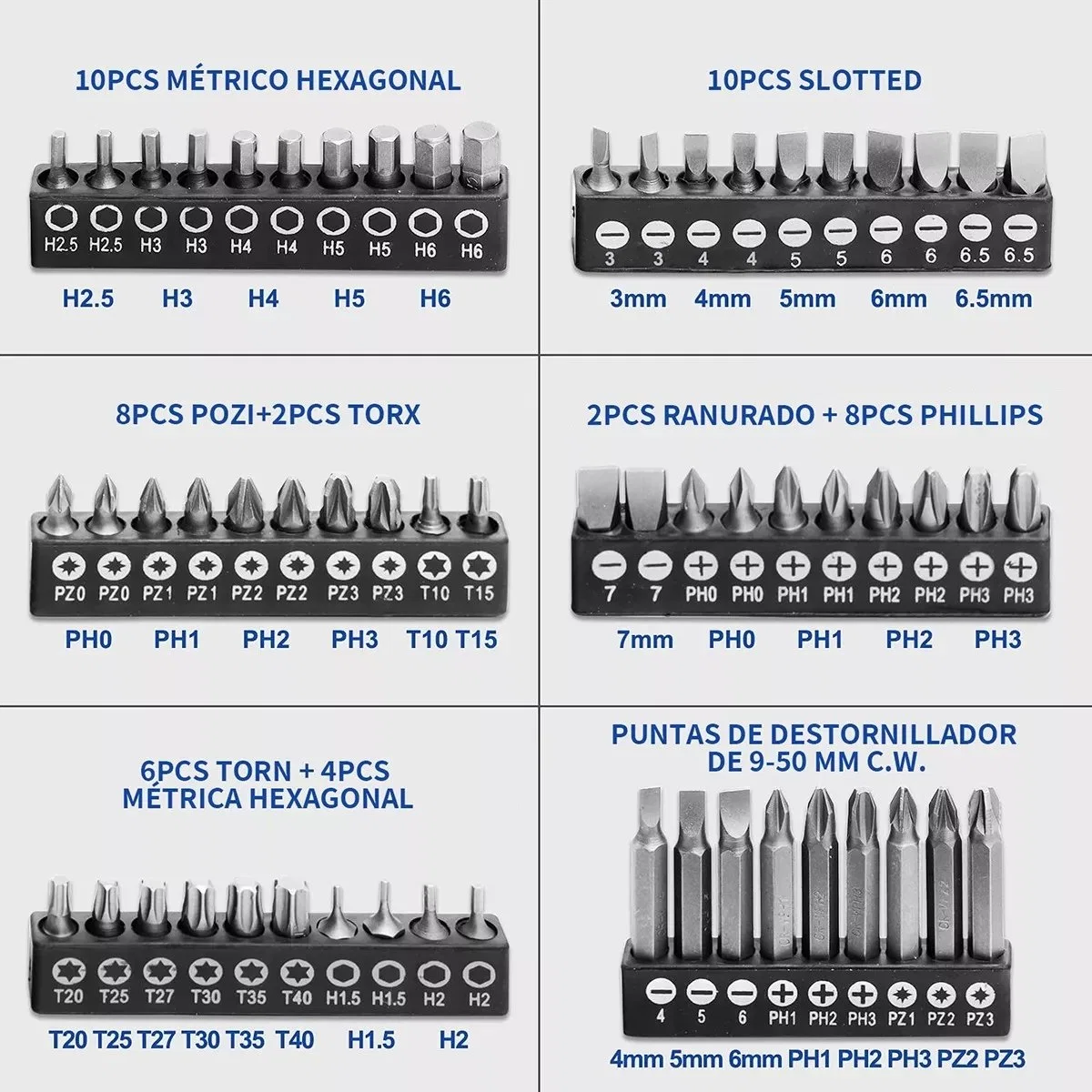 100 piezas de un destornillador y una broca para metal, madera, plásticos, ladrillo en el caso de almacenamiento, negro