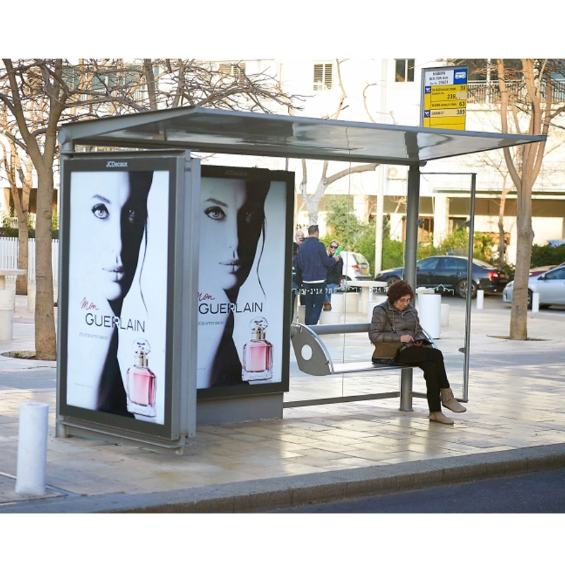 Glass Wall Bus Stop Advertising Bus Station Rain Shelter Solar Bus Stop with Bench