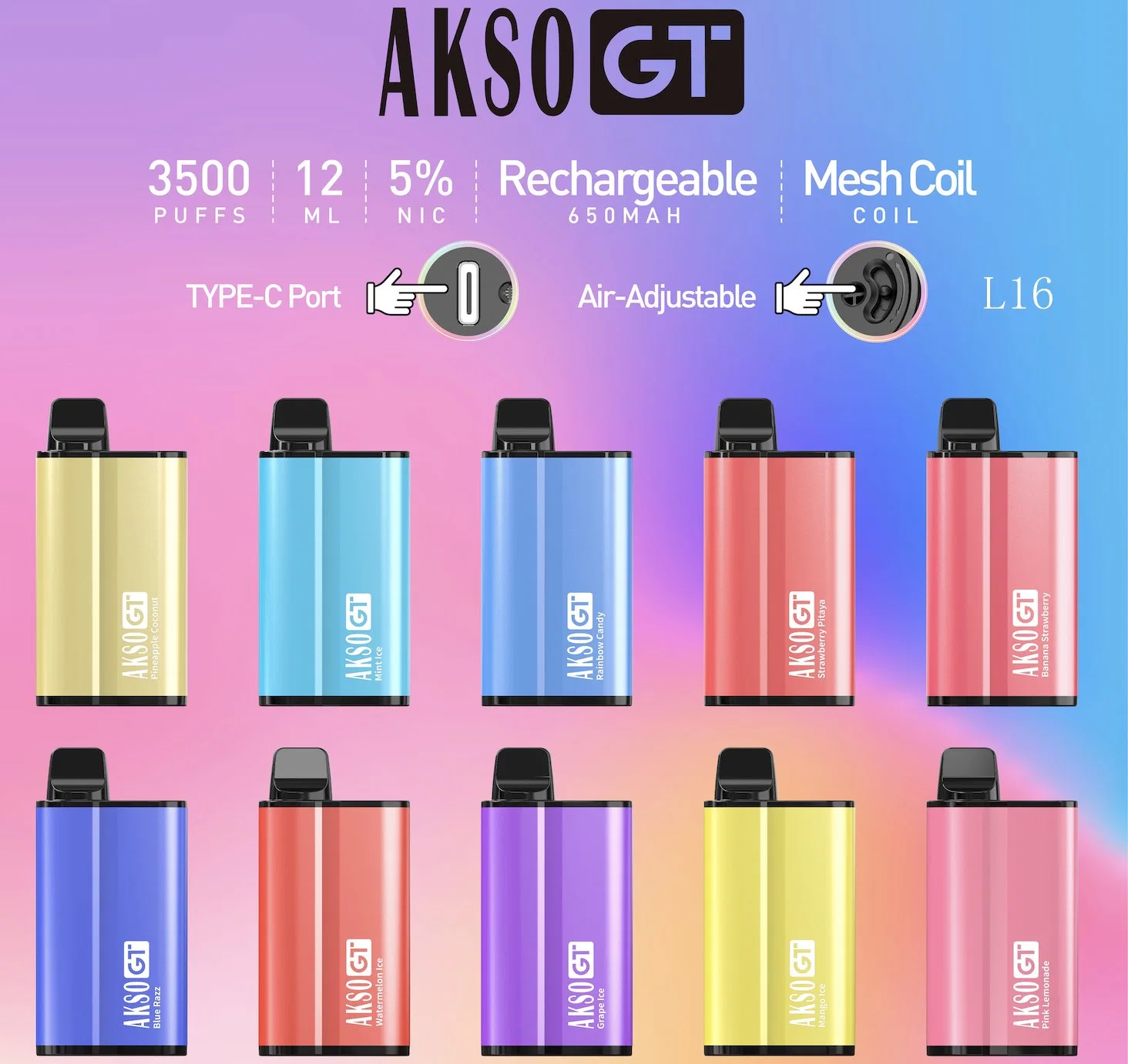 Самые популярные Akso Gt 3500 Puffs оптовой одноразовые Vape Pen E-сигареты Стартовые комплекты