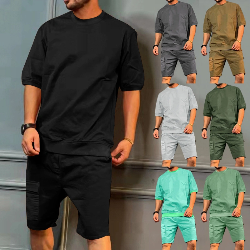 100% Cotton Custom Logo Summer Sportswear Shirt and Shorts Set for Men