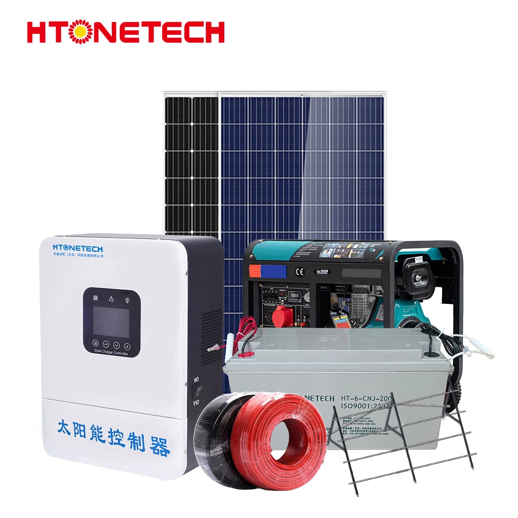 Htonetech 3kw 5kw off Grid Solar System Complete Kit China 5000W 45039W Mono Perc Solar Panels Single Face 9.6kw Diesel Generator Solar Energy System 1kw