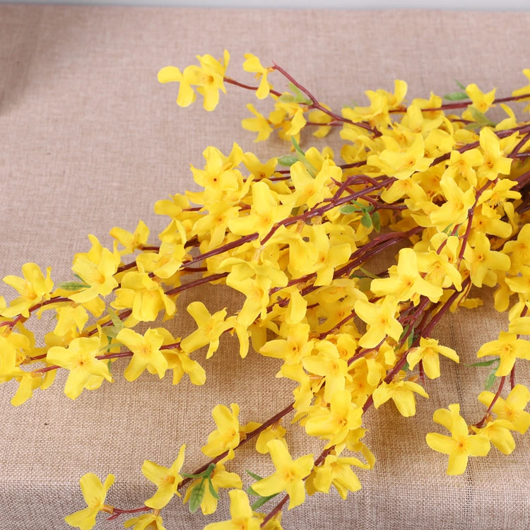 Single Stem Jasminum Flower Artificial Yellow Flower Arrangement for Decoration