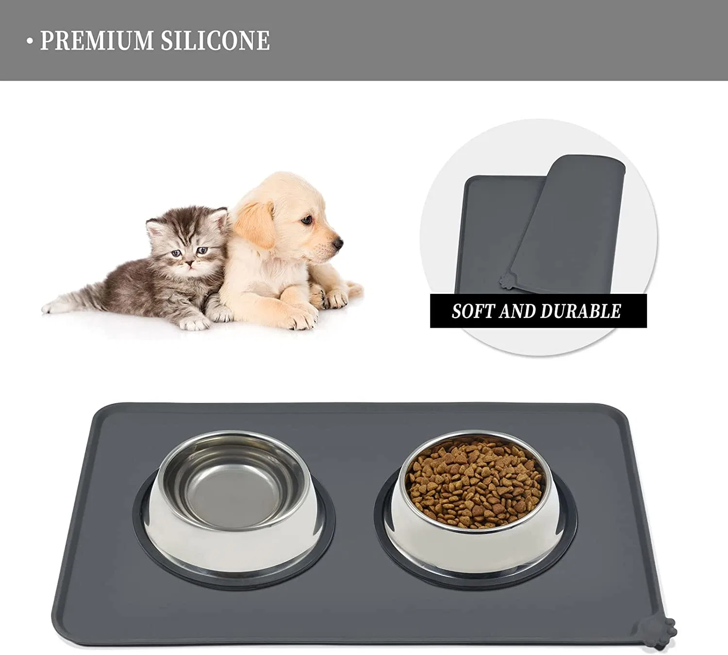 Perro Gato silicona Mat Non-Stick tazón de agua de la almohadilla de alimentos impermeable cojín