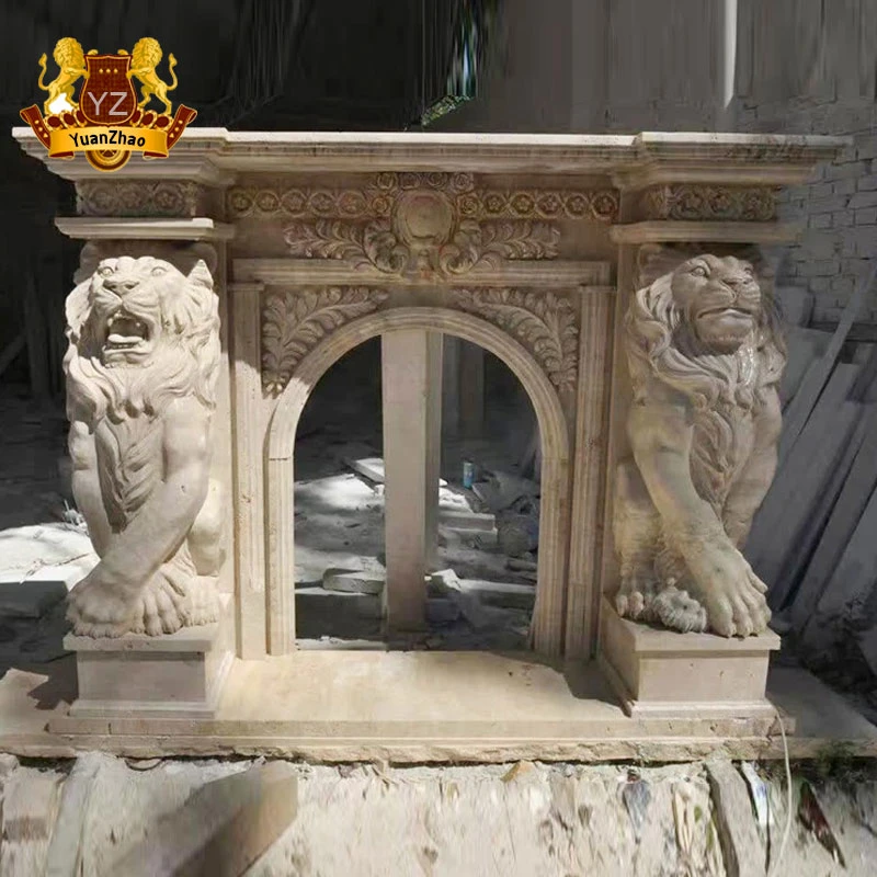 Indoor Decoration Hand Carving Natural Marble Stone Fireplace Mantel