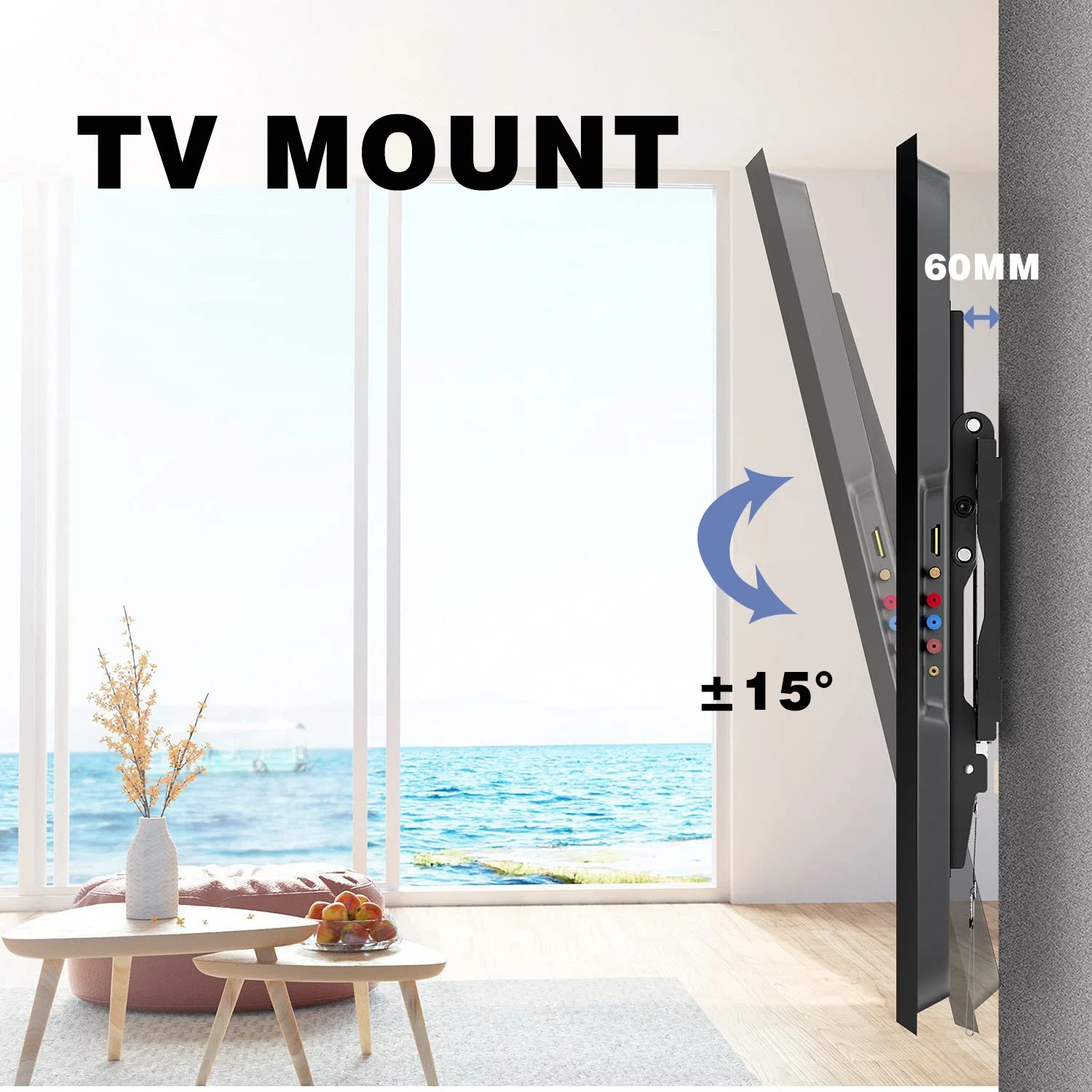 تلفزيون LED عالي الجودة مزود بحامل حائط ذراع جهاز تلفزيون قابل للإمالة على الحائط ارفع